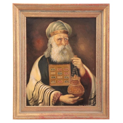 Dov Naniah Oil Painting of a Rabbi, Late 20th Century