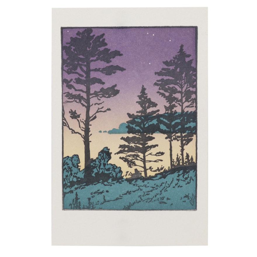 Woodblock After Jane Berry Judson "Twilight: Sheepscot River," Mid-20th Century