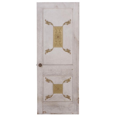 Painted Wooden Door with Gold-Painted Plaster Medallions, Early to Mid 20th C