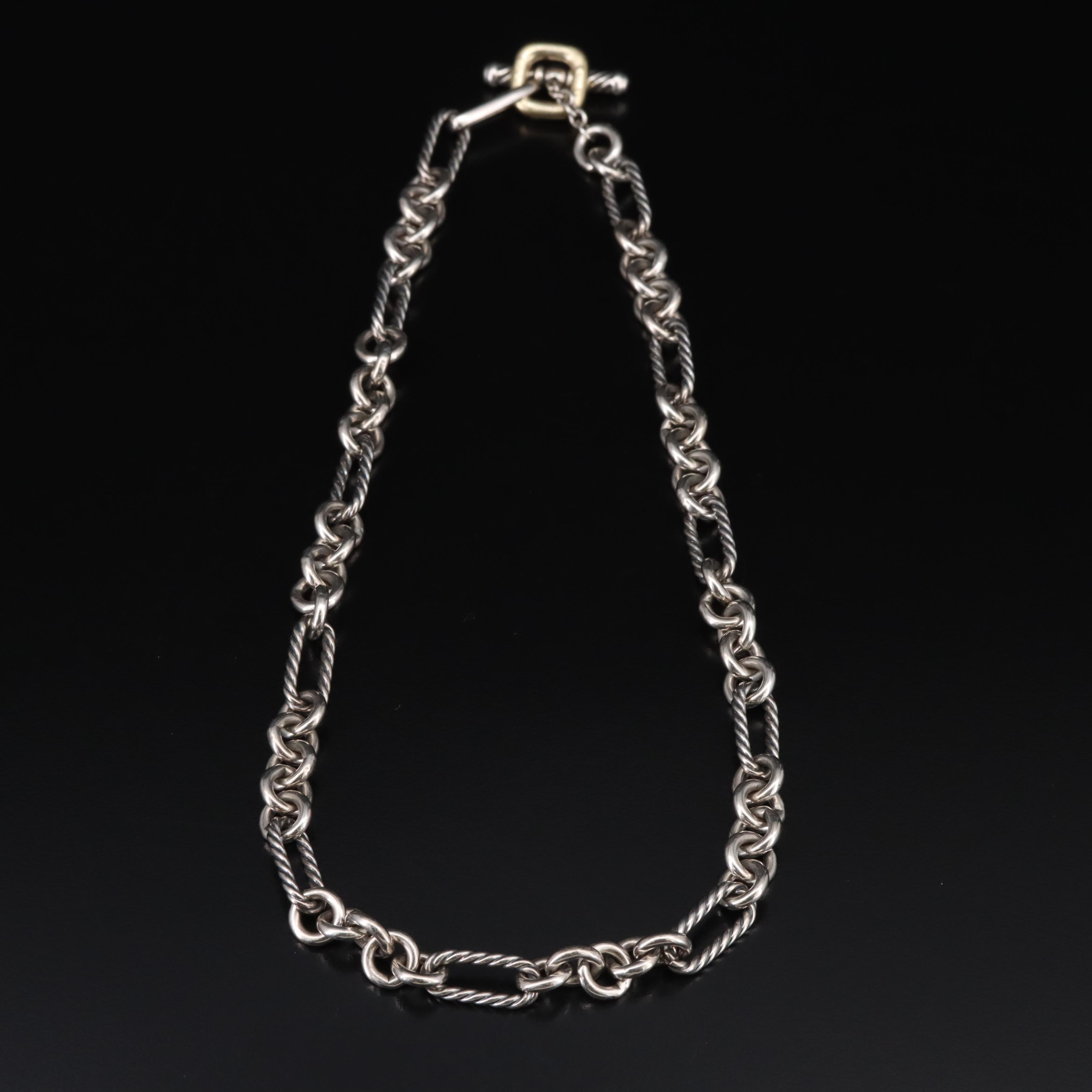 David Yurman Sterling Figaro Chain Necklace with 18K Accent EBTH