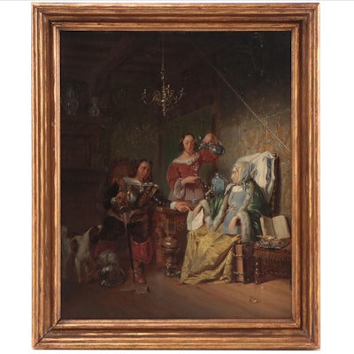 Attributed to Nicolaus Montauban van Swijndregt Dutch Genre Scene Oil Painting