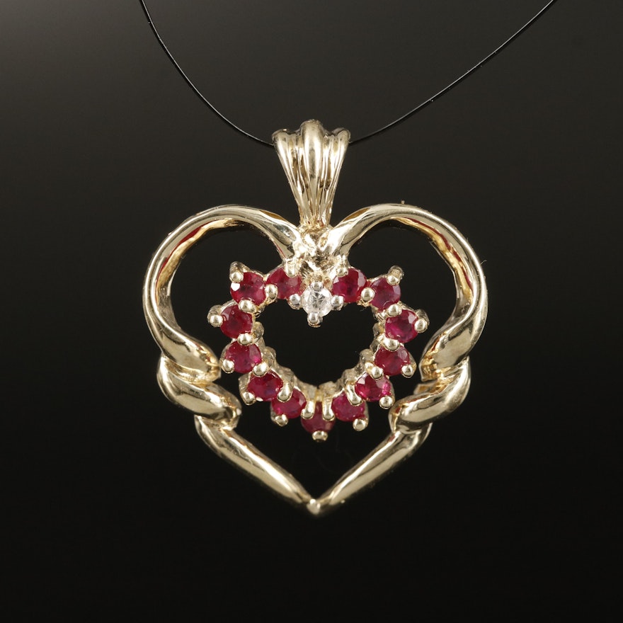 10K Ruby and Diamond Heart Pendant