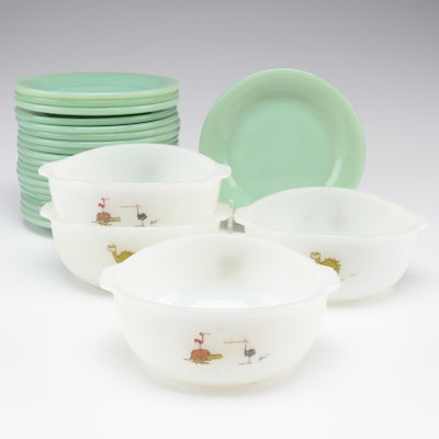Anchor Hocking Fire King "Jade Ite" Plates with Johnny Hart BC Bowls