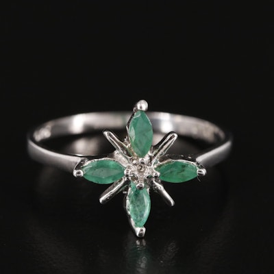 Sterling Emerald Flower Ring