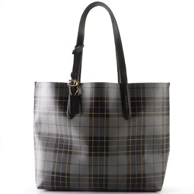 Coach Large Tote Bag in Plaid Print Coated Canvas