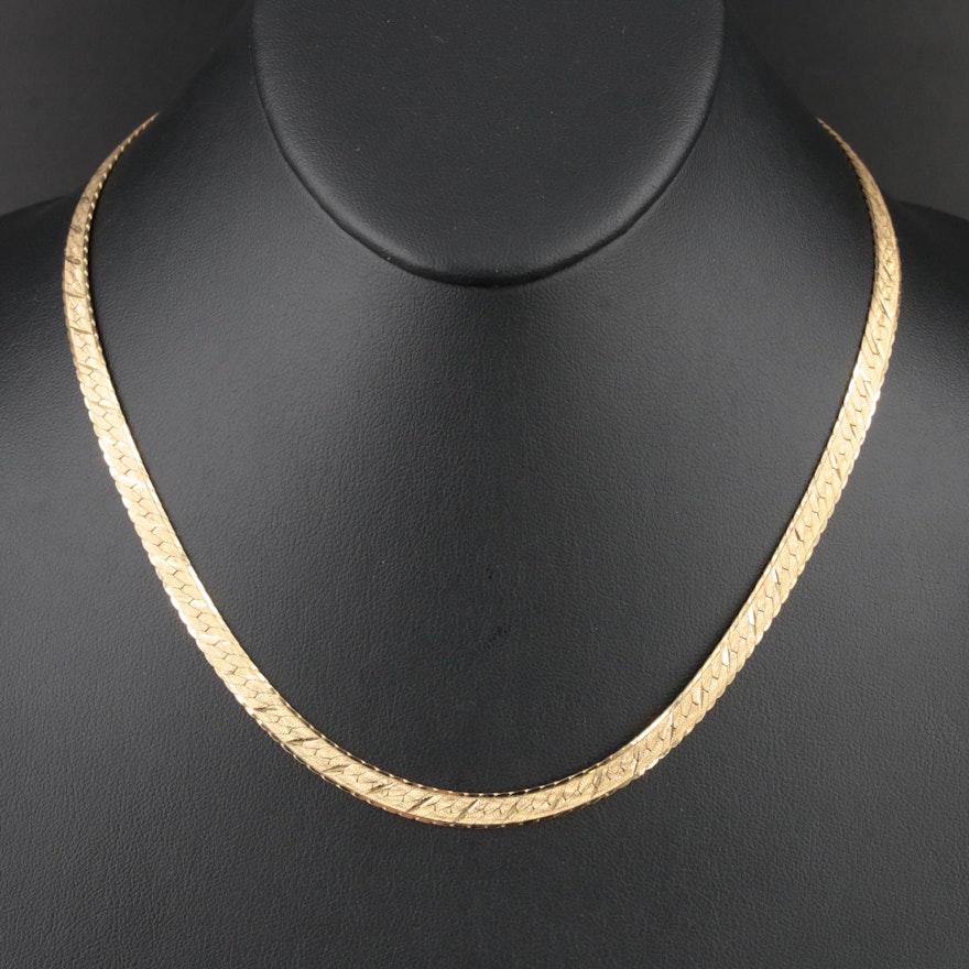 Italian 14K Patterned Herringbone Chain Necklace