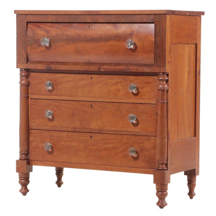 American Empire Cherrywood & Flame Mahogany Four-Drawer Chest, Mid-19th Century