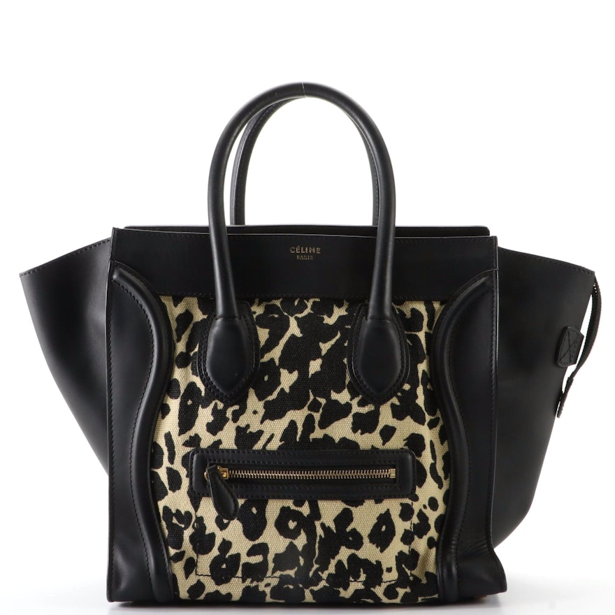 Céline Mini Luggage Tote in Animal Print Canvas and Leather