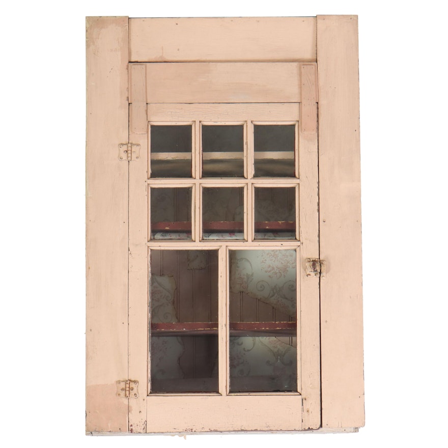Painted Wooden Wall Cabinet with Mullioned Door, Early 20th Century