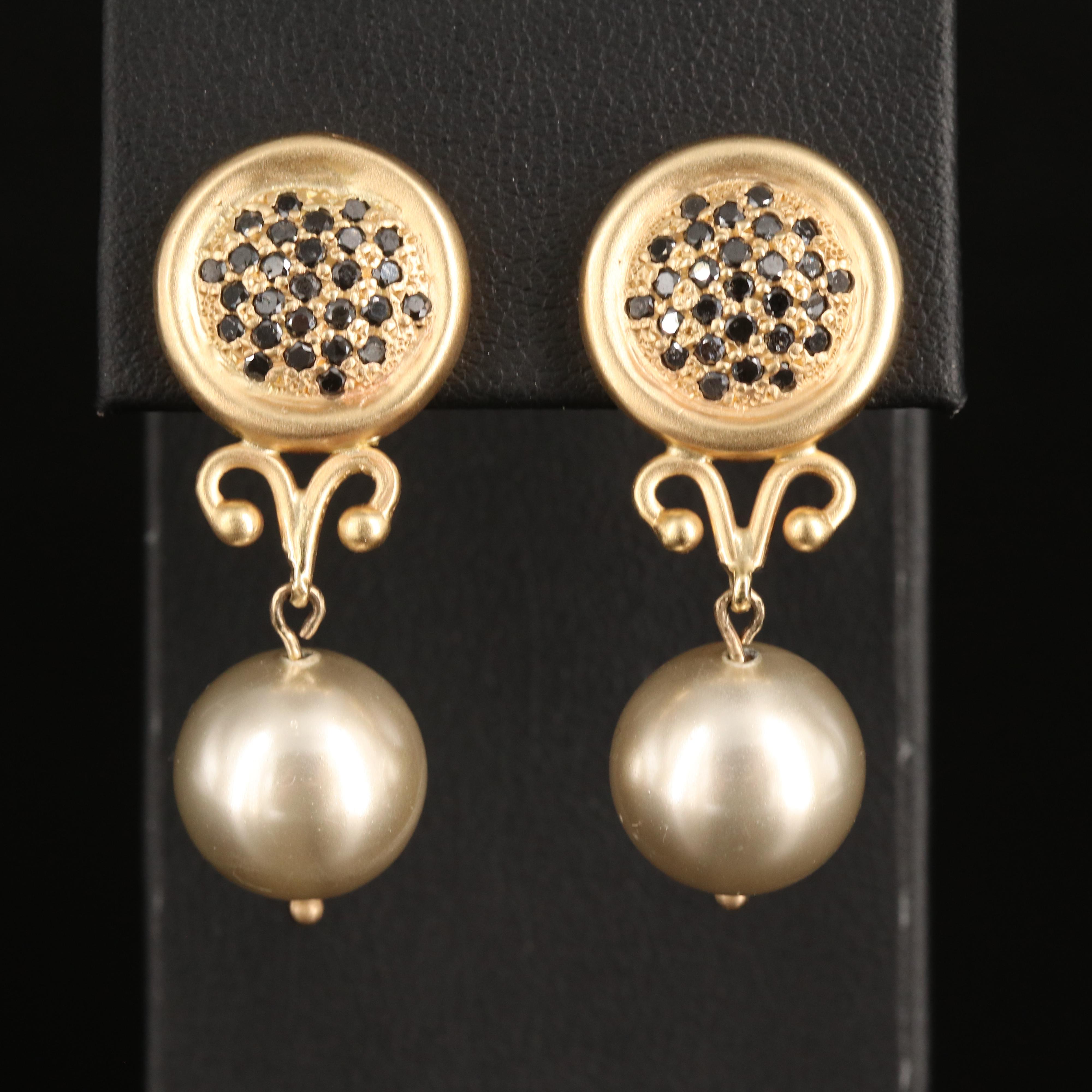 14K Diamond and Imitation Pearl Earrings EBTH
