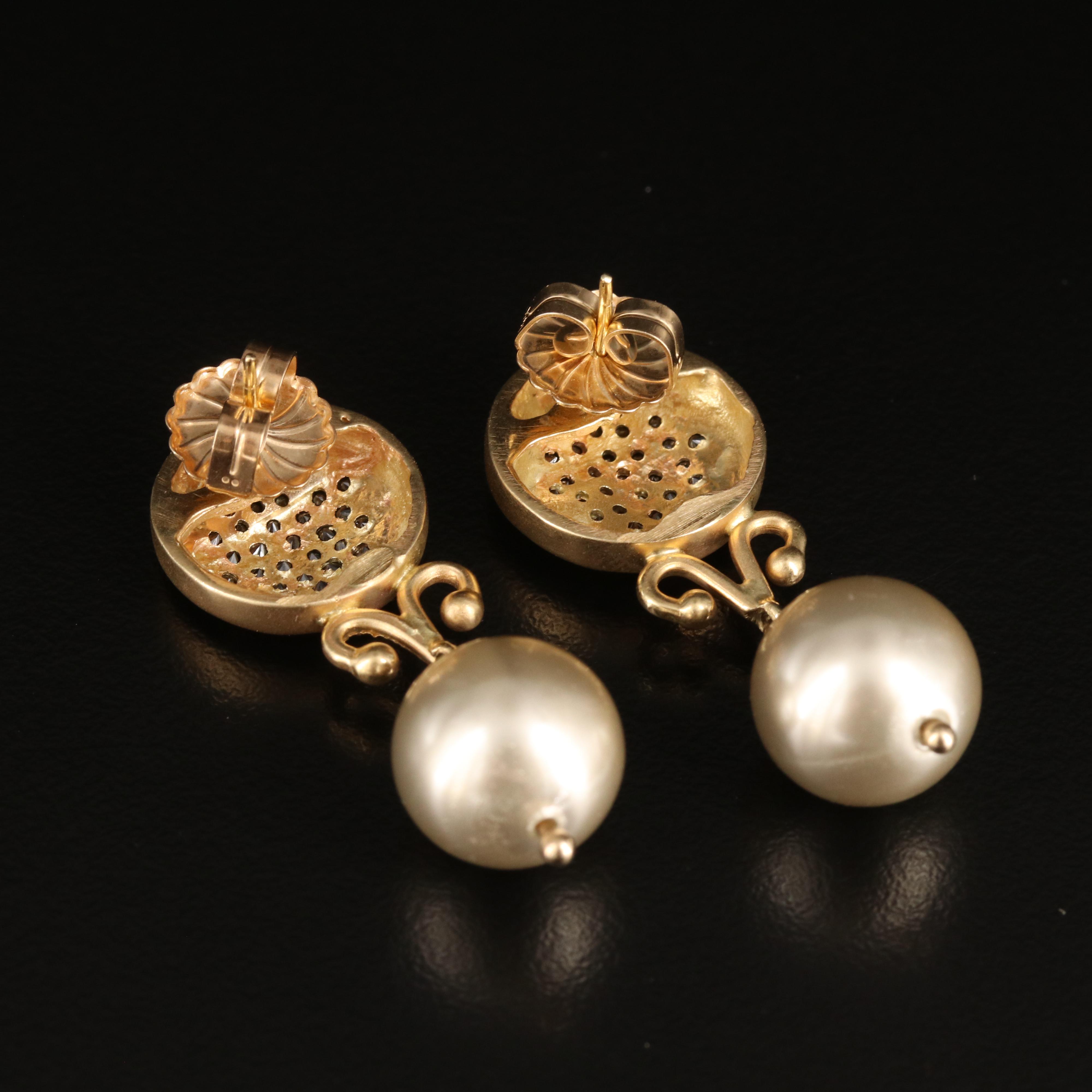 14K Diamond and Imitation Pearl Earrings EBTH