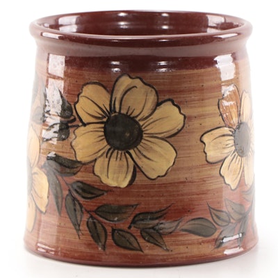 Eldreth Pottery Hand-Painted Floral Earthenware Pot, 2003