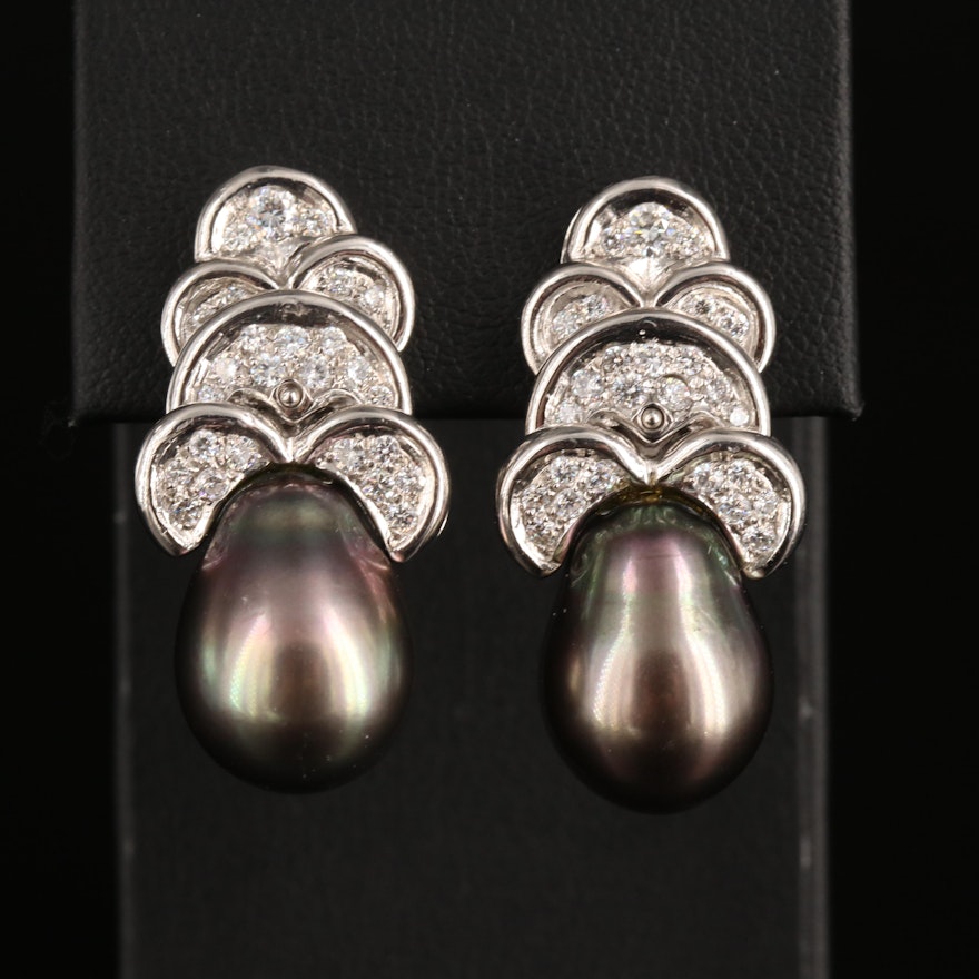 Italian Platinum Baroque Pearl and 1.19 CTW Diamond Earrings
