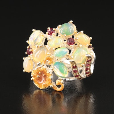 Sterling Opal and Garnet Inlay Cluster Ring