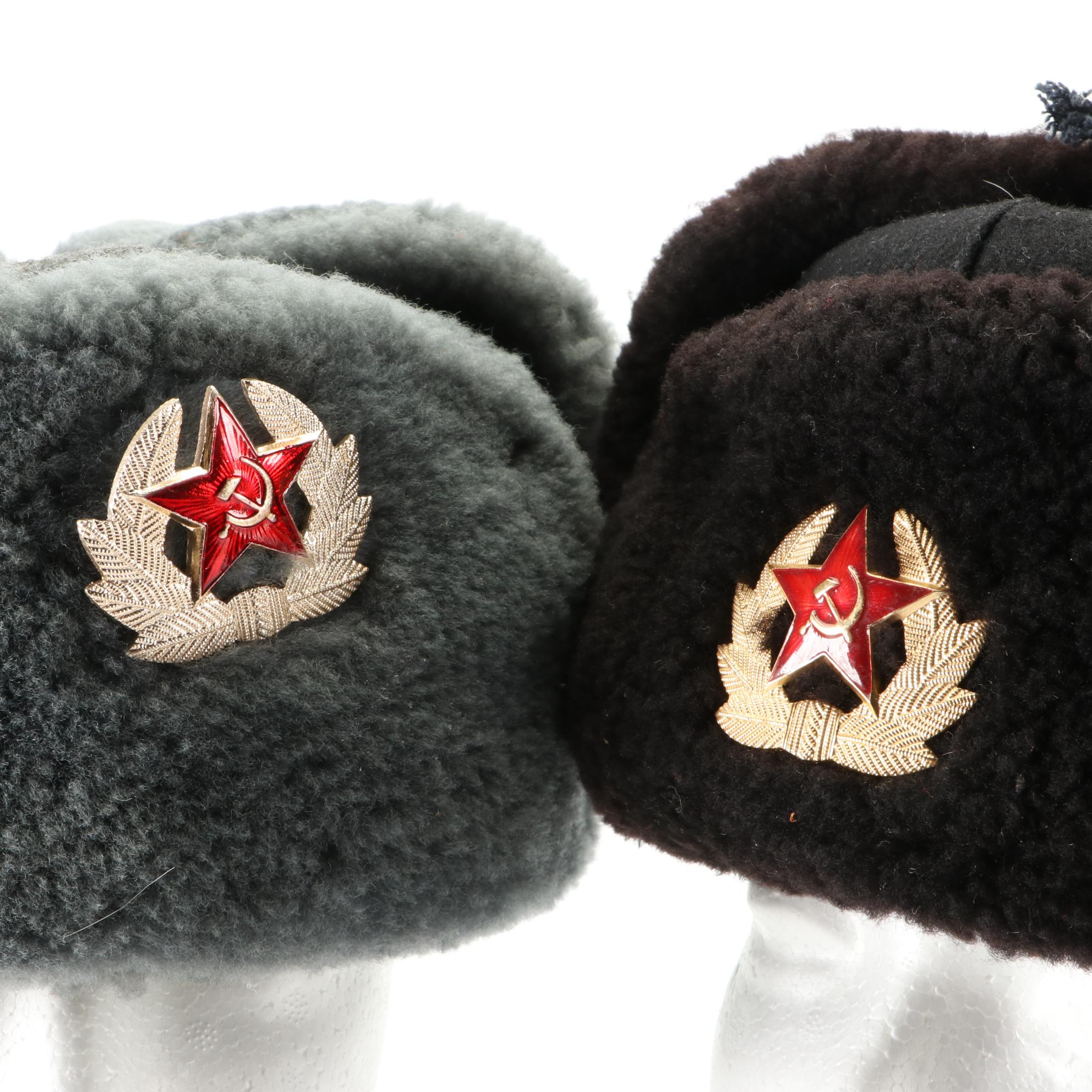 ushanka-hats-with-soviet-hammer-and-sickle-medallions-ebth