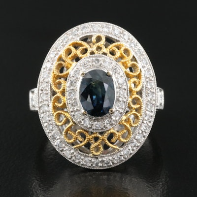 14K Two Tone 1.18 CT Sapphire and Diamond Ring