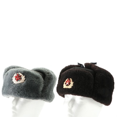 Ushanka Hats with Soviet Hammer and Sickle Medallions
