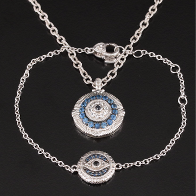 Judith Ripka Sterling Sapphire Necklace and Bracelet