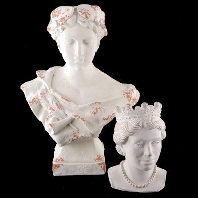 Neoclassical Style Cast Plaster Bust Planter With Queen Head Planter