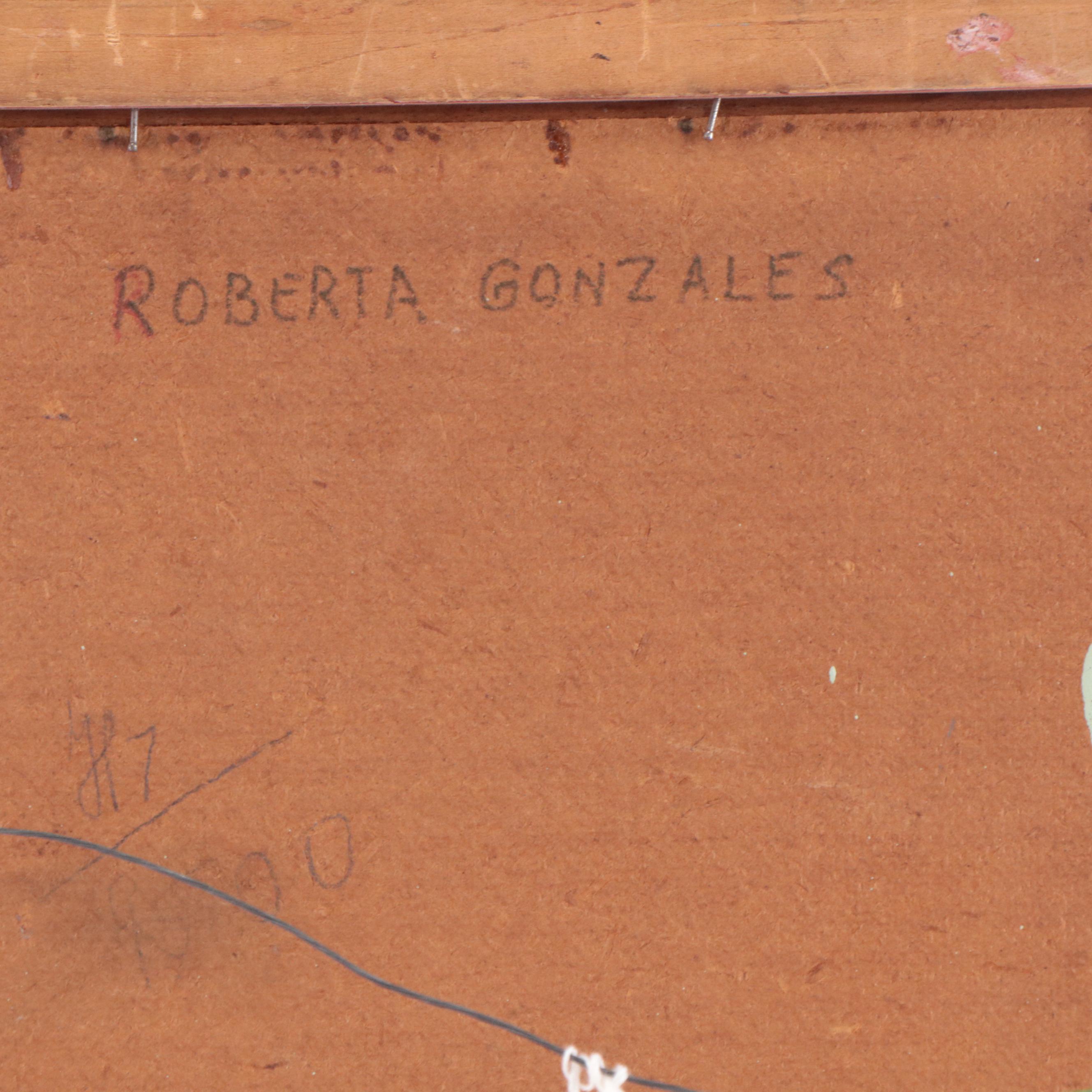 Roberta Gonzáles Oil Painting of Village Scene With Dancers EBTH