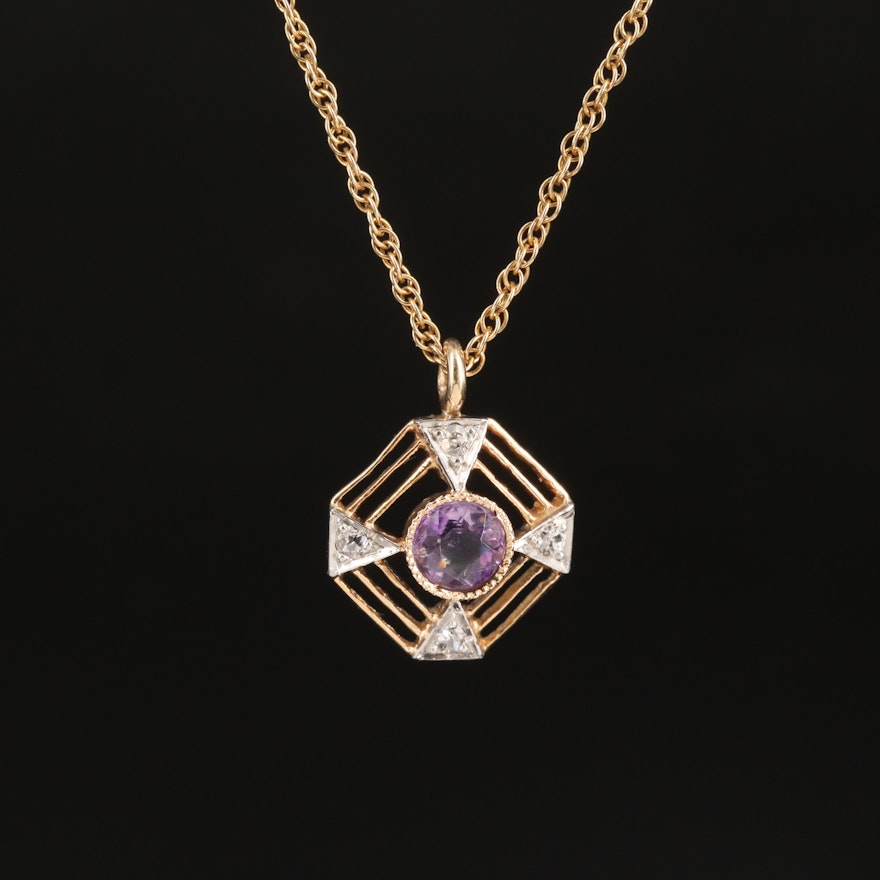 14K and 10K Amethyst and Diamond Necklace