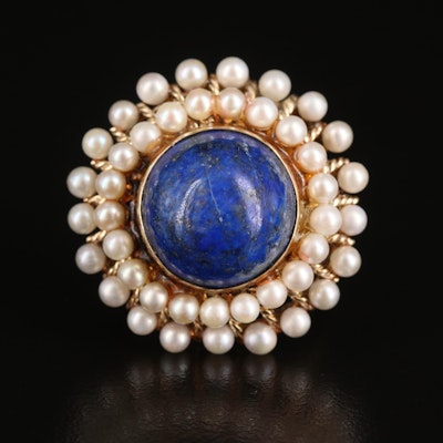 Vintage 14K Lapis Lazuli and Seed Pearl Ring
