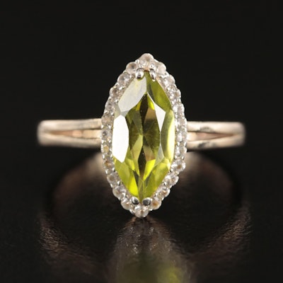 Sterling Peridot and Topaz Navette Ring