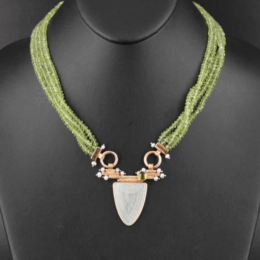 14K Peridot, Mother-of-Pearl and Pearl Multi-Strand Necklace