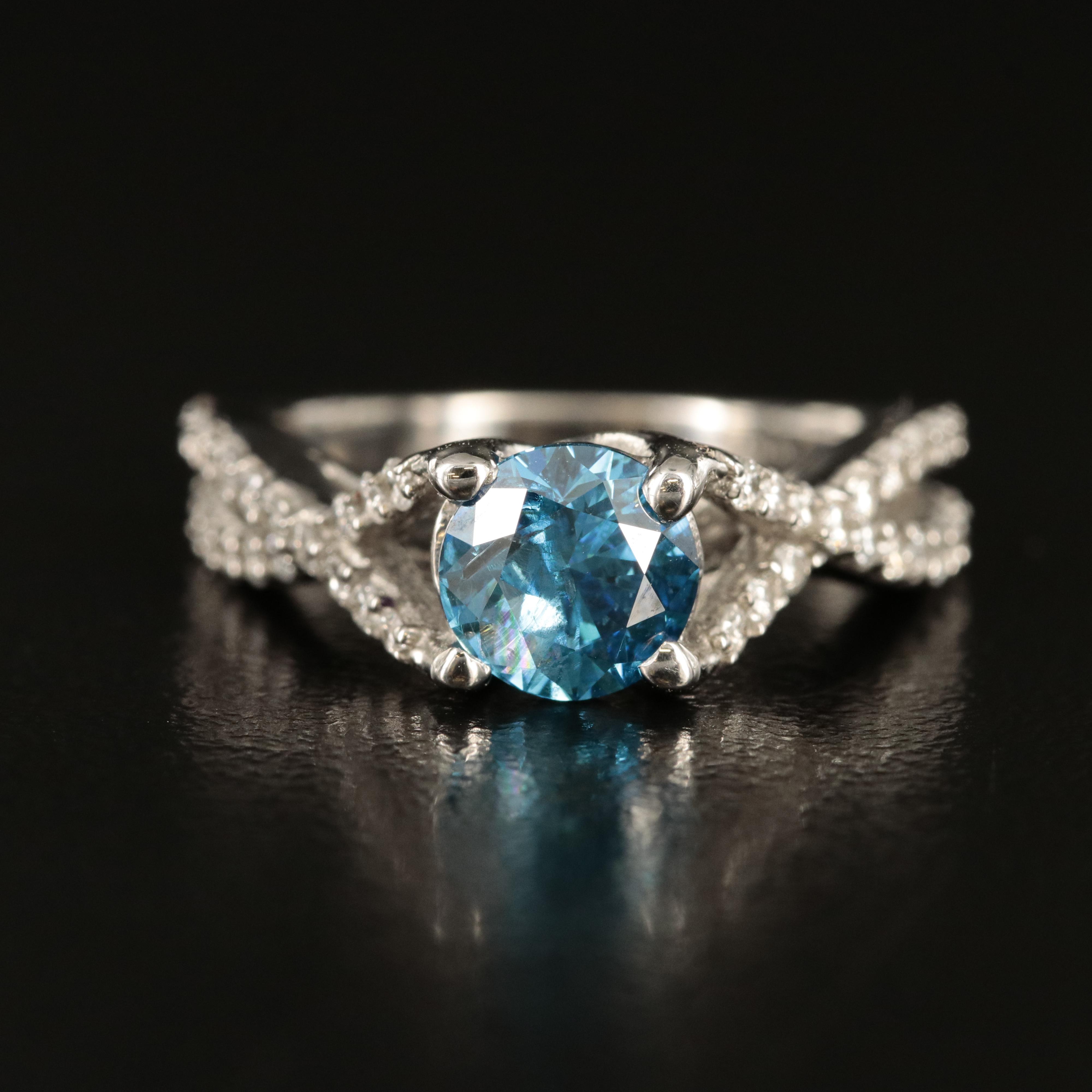 14K 1.52 CTW Diamond Ring with Fancy Intense Blue Center