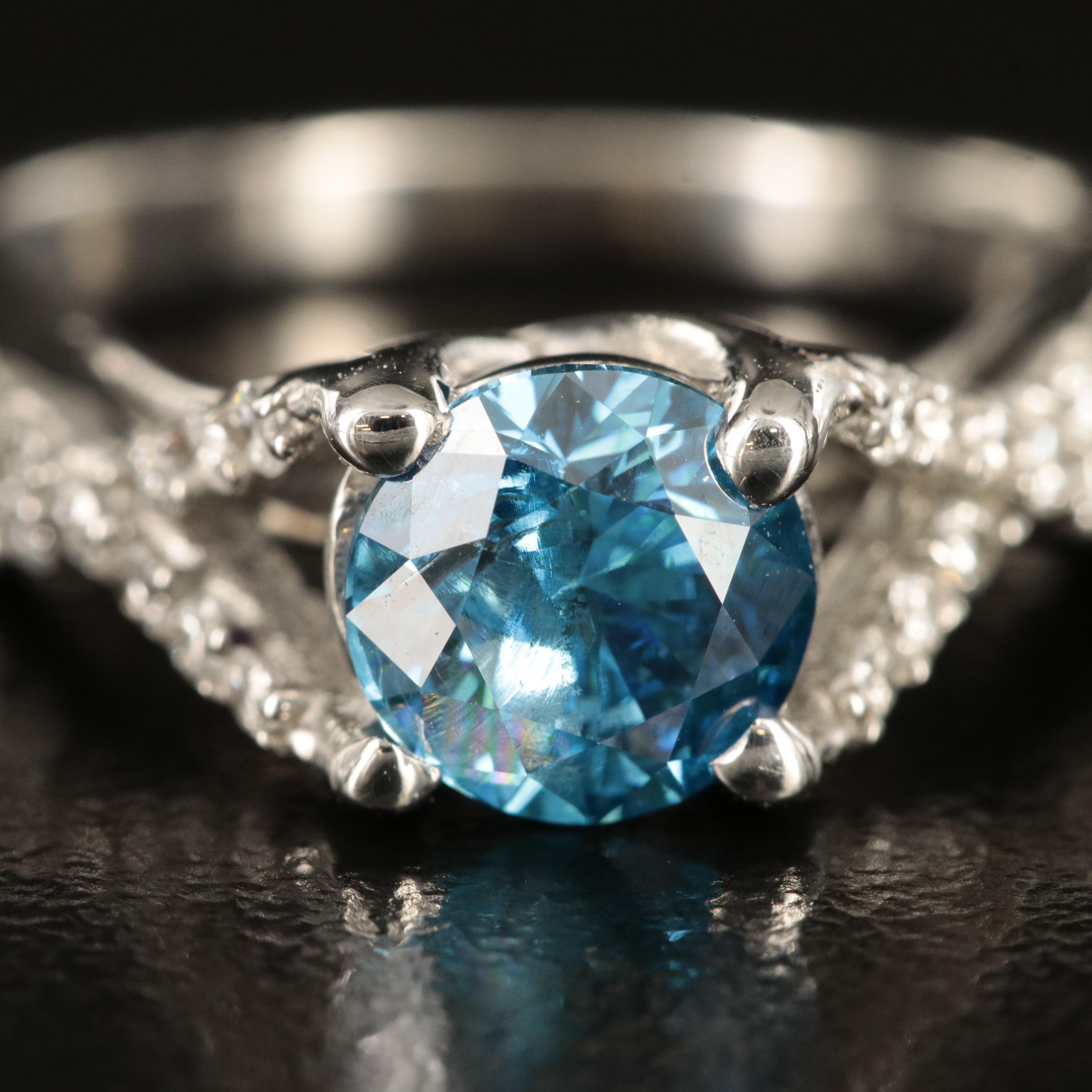 14K 1.52 CTW Diamond Ring with Fancy Intense Blue Center