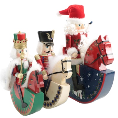 Santa, Soldier and King Nutcrackers on Rocking Horses