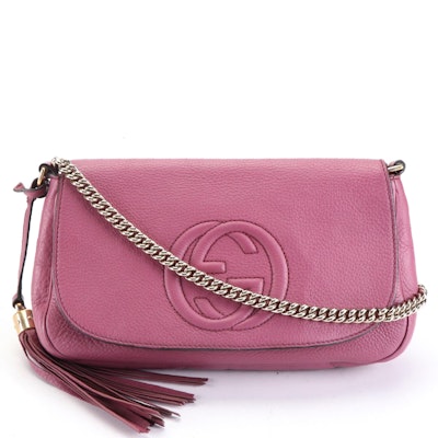 Gucci Medium Soho Flap Crossbody in Grain Leather with Tassel and Chain Strap