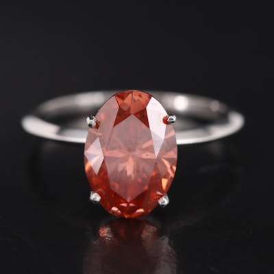 14K 3.02 CT Fancy Intense Pinkish Orange Diamond Solitaire Knife-Edge Ring