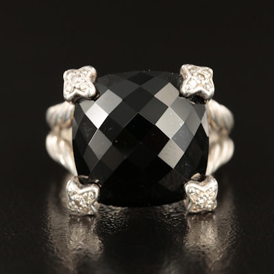 David Yurman "On Point" Sterling Black Onyx and Diamond Ring