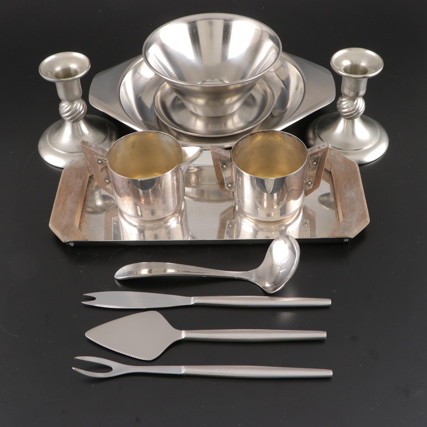 Queen City Silver Co. Art Deco Cream and Sugar with Other Silver Plate Serveware