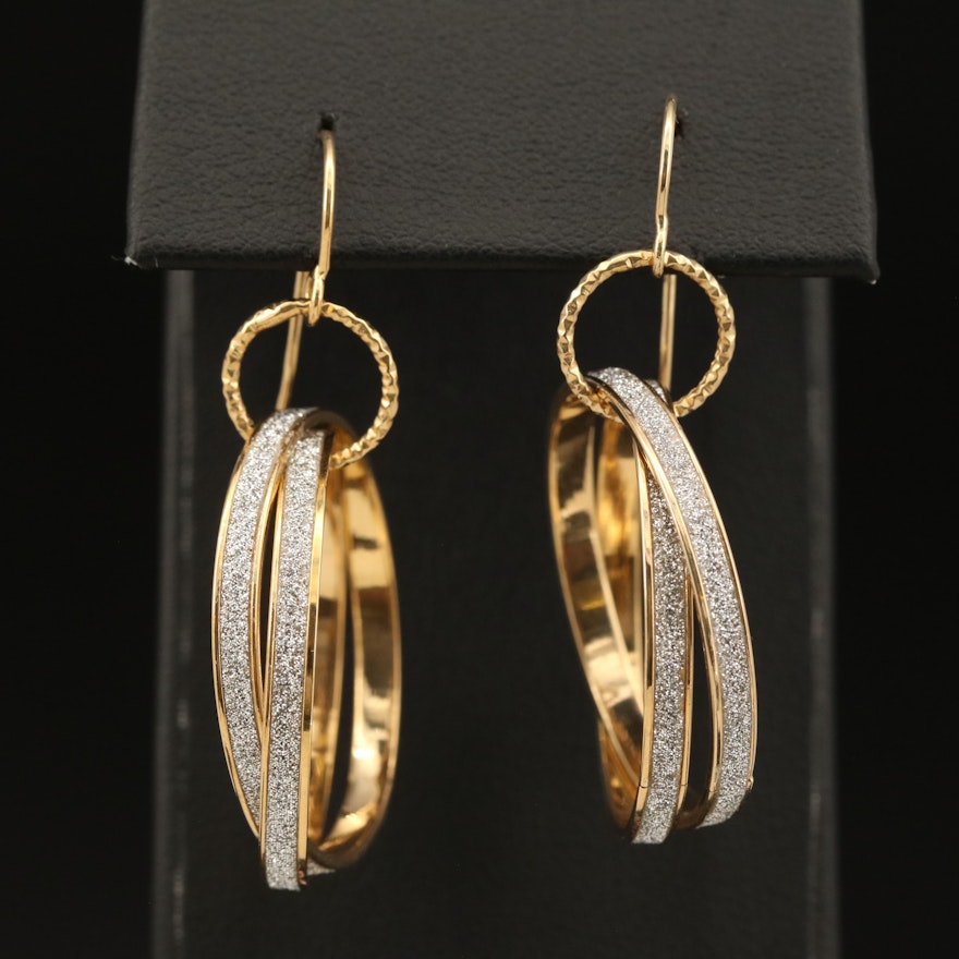 Italian 14K Two-Tone Gold Drop Hoop Earrings