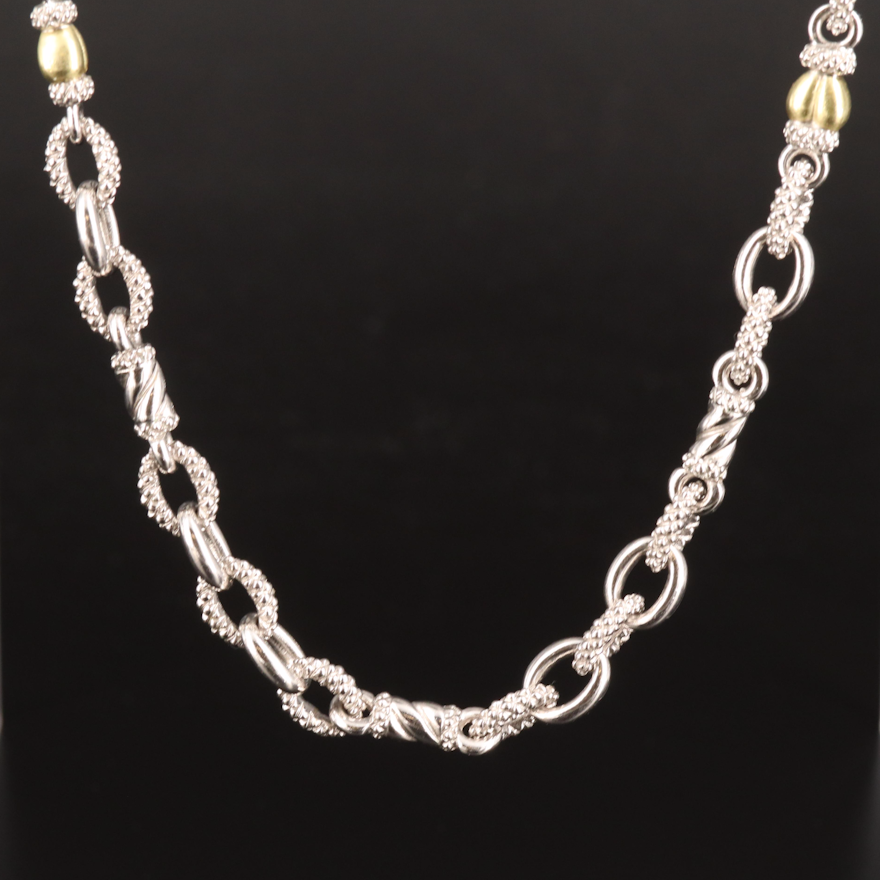 Judith Ripka Sterling Diamond Oval Link Necklace with 18K Accents