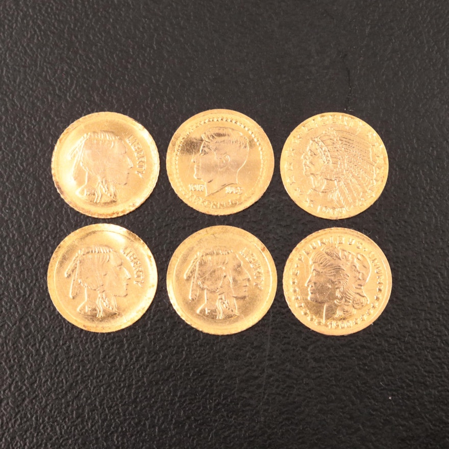 Six Tiny Gold-Plated Replica Coins
