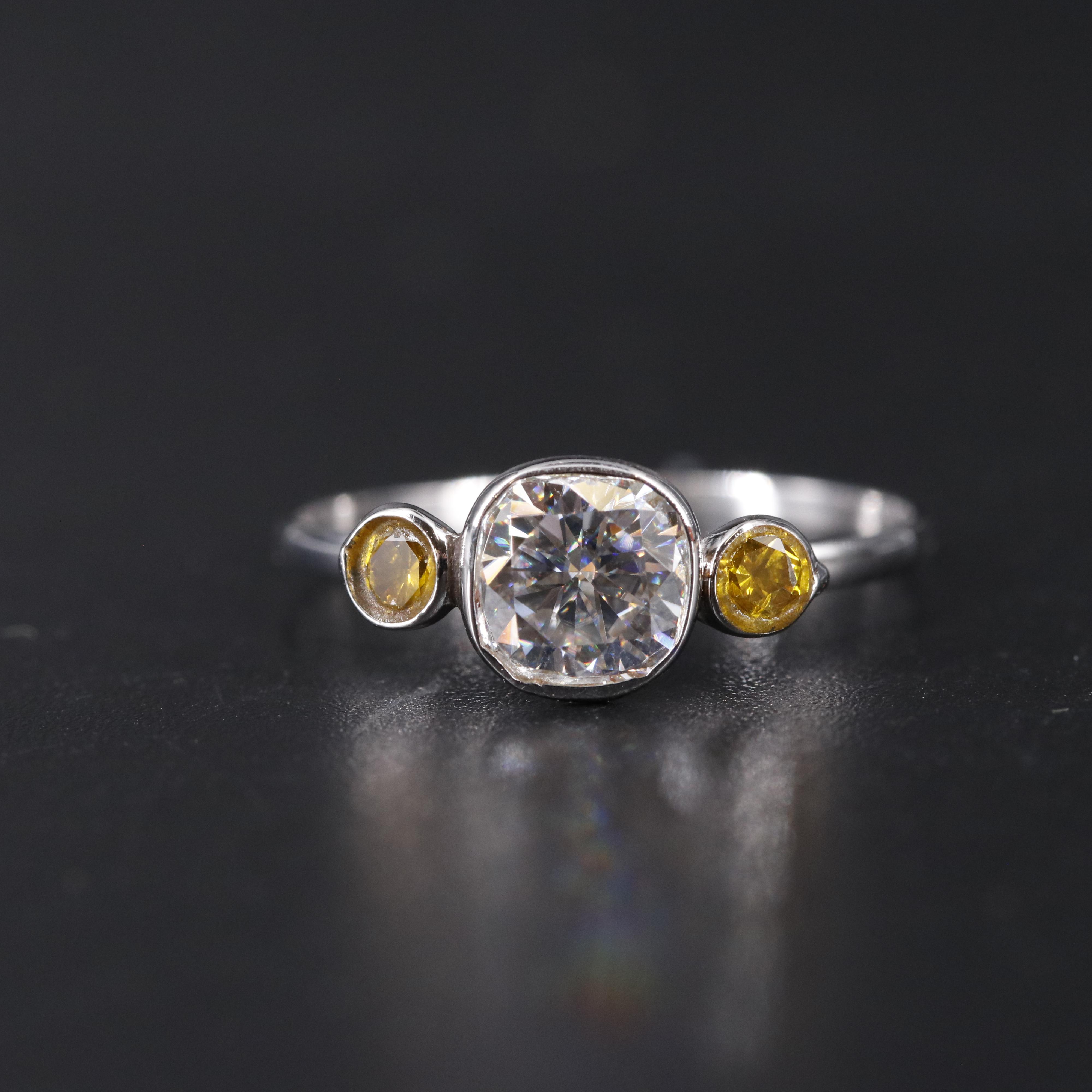 14K Moissanite and Lab Grown Yellow Diamond Ring EBTH
