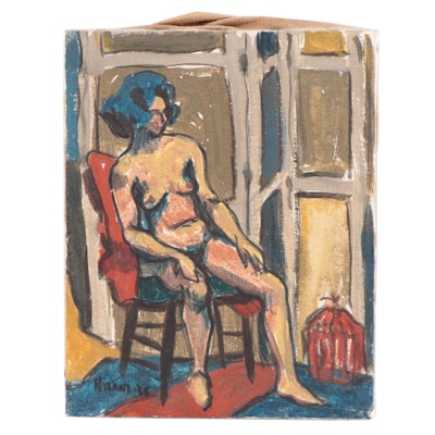 Acrylic Painting of a Seated Female Nude, 1965