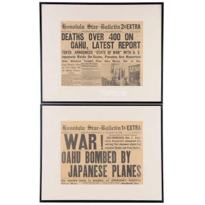 "Honolulu Star-Bulletin" Framed Newspapers Featuring Pearl Harbor Attack, 1941