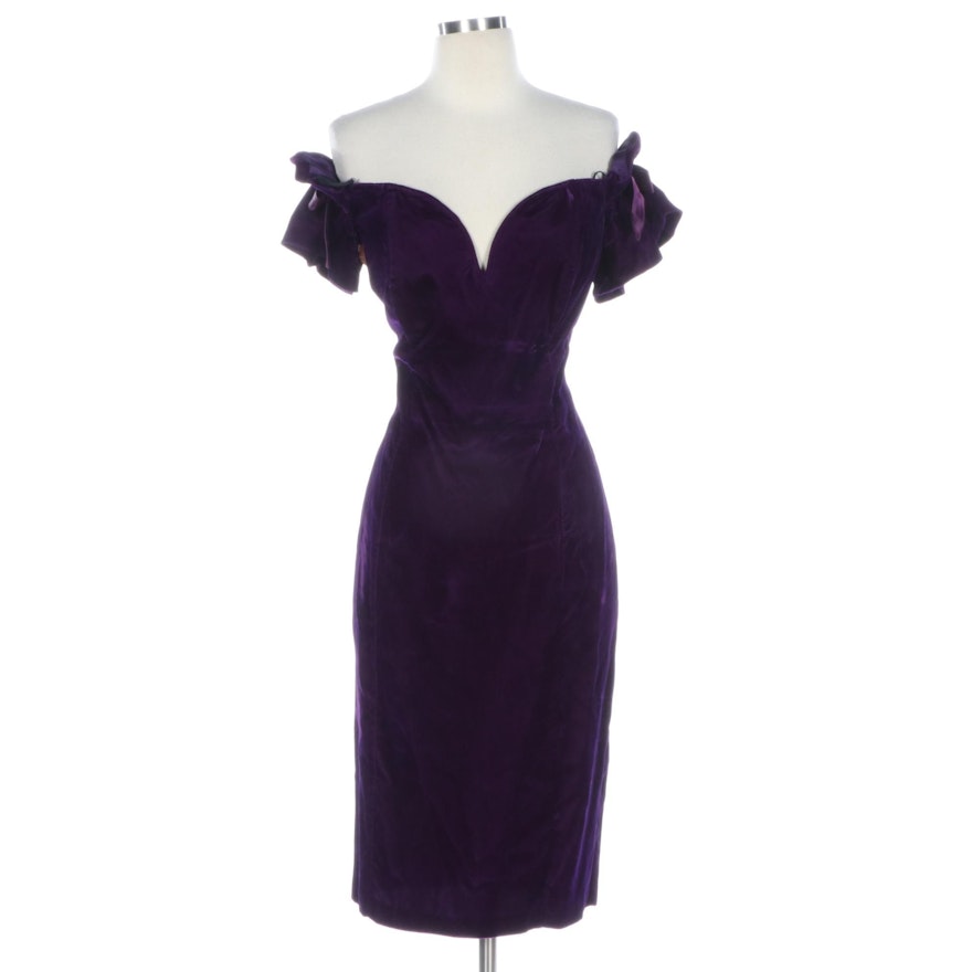 Expo Nite Rayon Velvet Off-the-Shoulder Sheath Dress