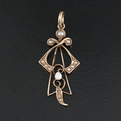 Arts and Crafts 10K Rose Gold Seed Pearl Pendant