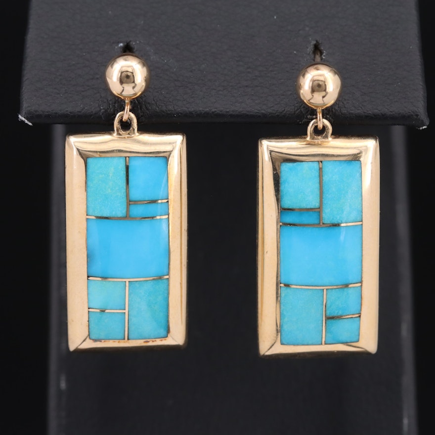 Tème by Navajo Arts & Crafts 14K Turquoise Inlay Earrings