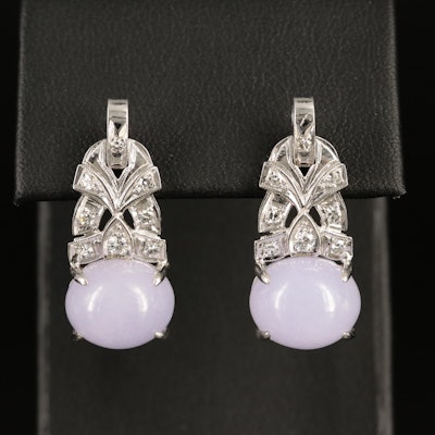 14K Jadeite and Diamond Earrings with Milgrain Details