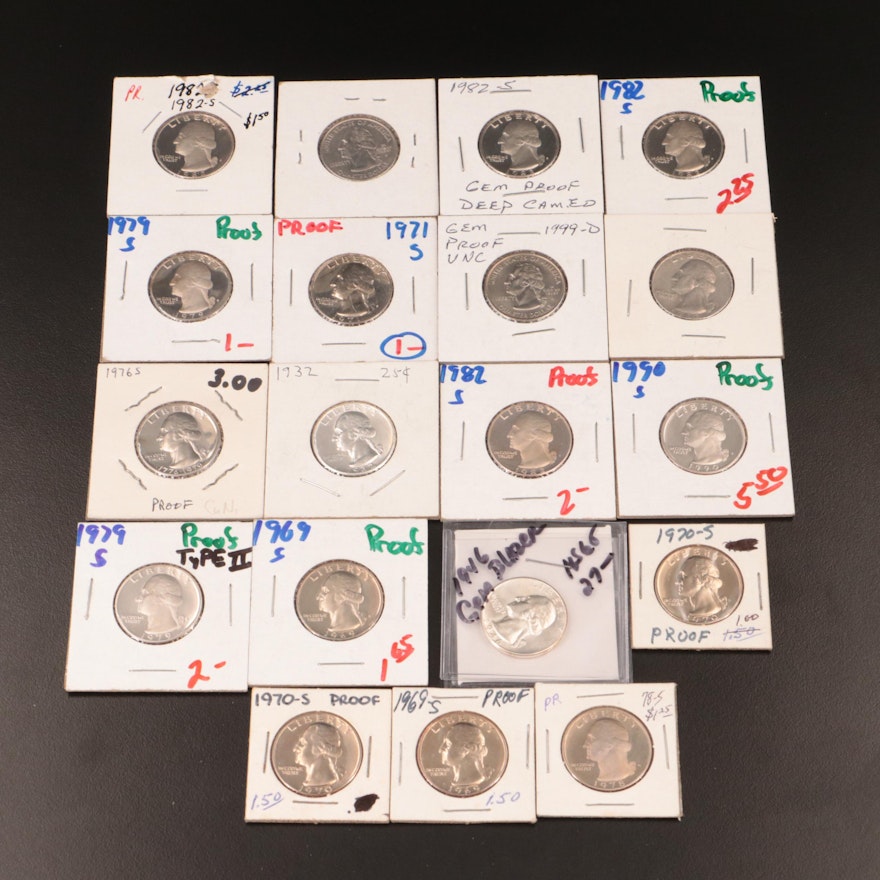 Assortment of Washington Quarters, Proof, Silver, and Clad