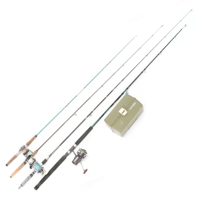 Daiwa, Penn, More Rods and Reels With Tackle Box, Monofilament and Lures