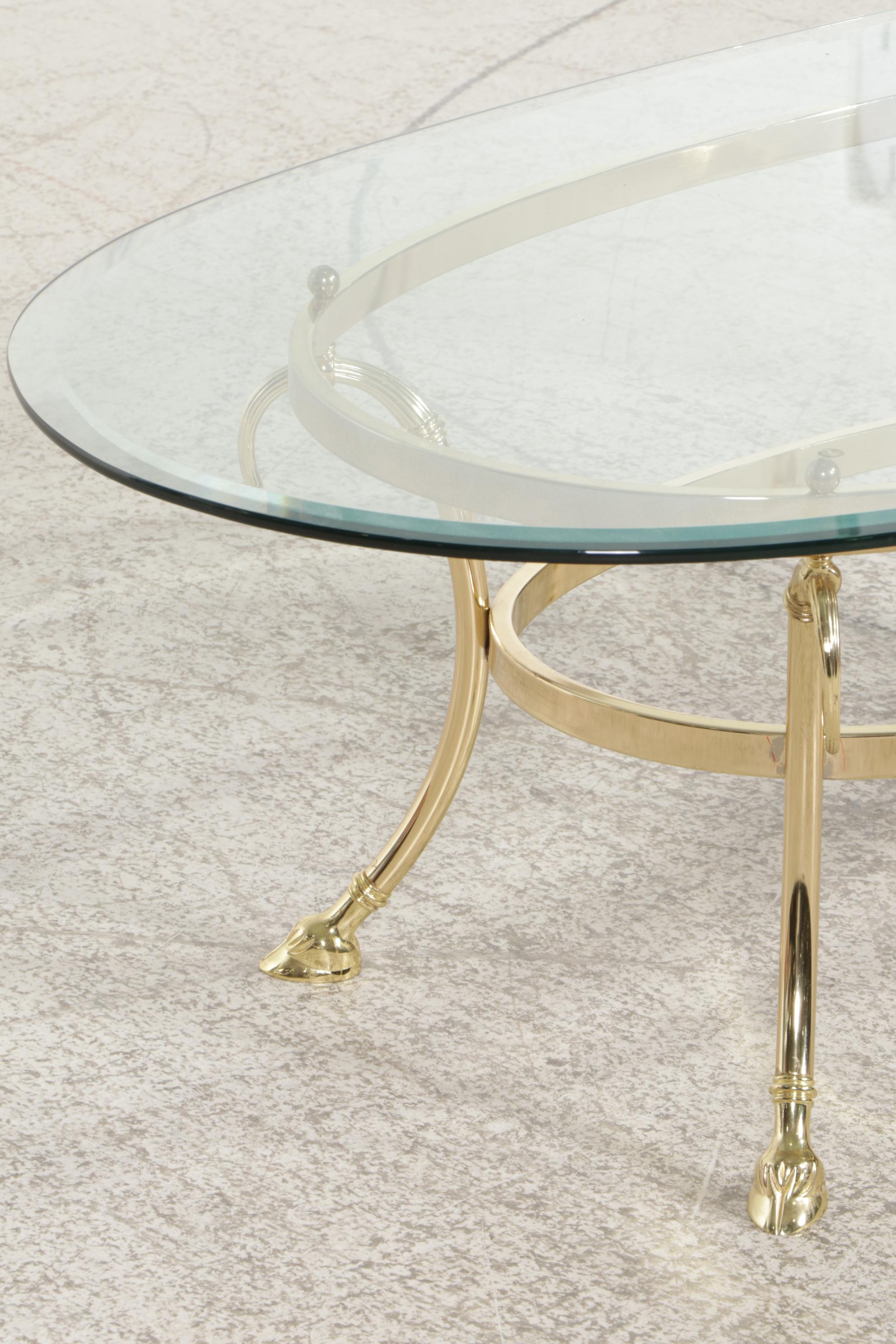 Brass Finished Metal and Glass Top Oval Coffee Table EBTH
