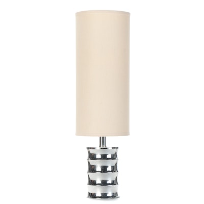 Orbit Home Chrome Table Lamp With Cylinder Shade, Contemporary