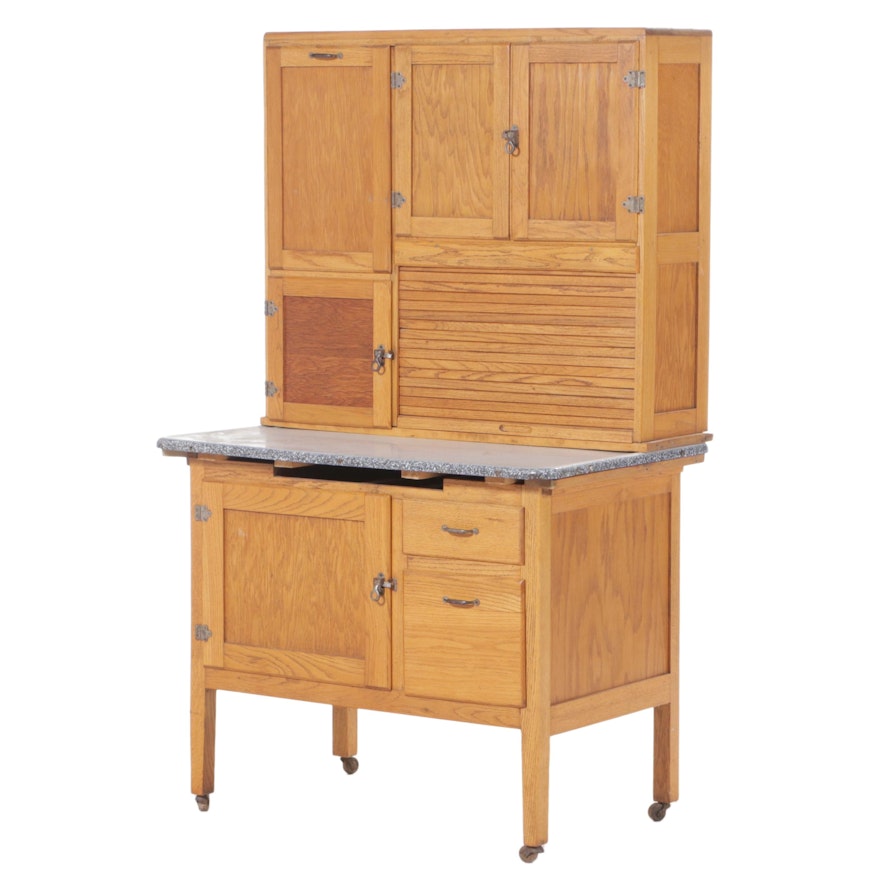 Campbell-Smith Ritchie Co. Oak and Enamel Top "Boone" Kitchen Cabinet